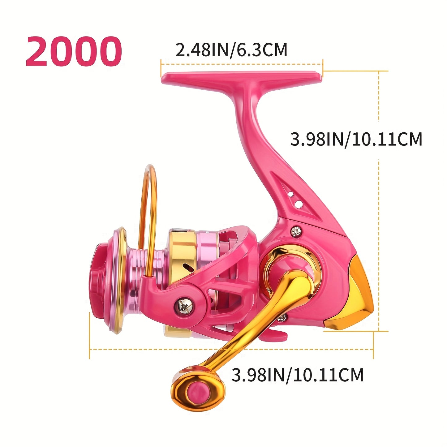 Carretilha de pesca  - Ação rápida, sistema de fricção suave, carretel de alumínio leve, rosa - para água doce/salgada