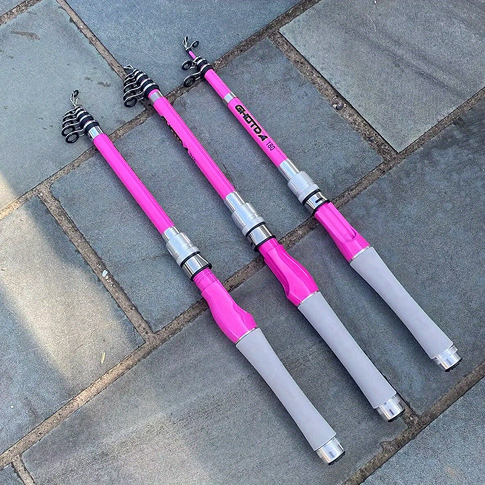 Conjunto de vara de pesca giratória rosa  1,5m /1,8m/2,1m ou 2,4 metros, equipado com carretel de pesca rosa 2000, 3000 e 4000, linha de pesca - , muito adequado para iniciantes na pesca, usado em pesca de água doce ou salgada.