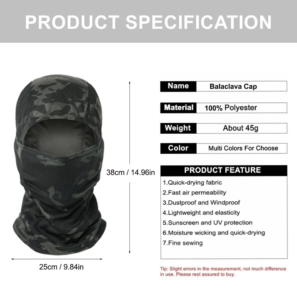 Balaclava camuflada para pesca ou ciclismo, máscara facial completa para esportes ao ar livre, caça, caminhada, esqui, capacete de motocicleta, boné interno.