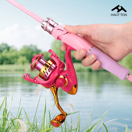 Carretilha de pesca  - Ação rápida, sistema de fricção suave, carretel de alumínio leve, rosa - para água doce/salgada