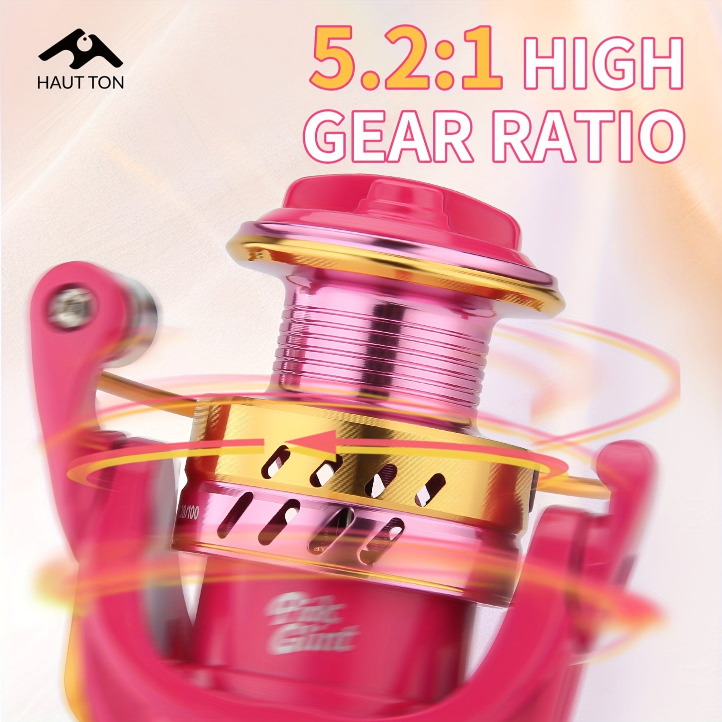 Carretilha de pesca  - Ação rápida, sistema de fricção suave, carretel de alumínio leve, rosa - para água doce/salgada