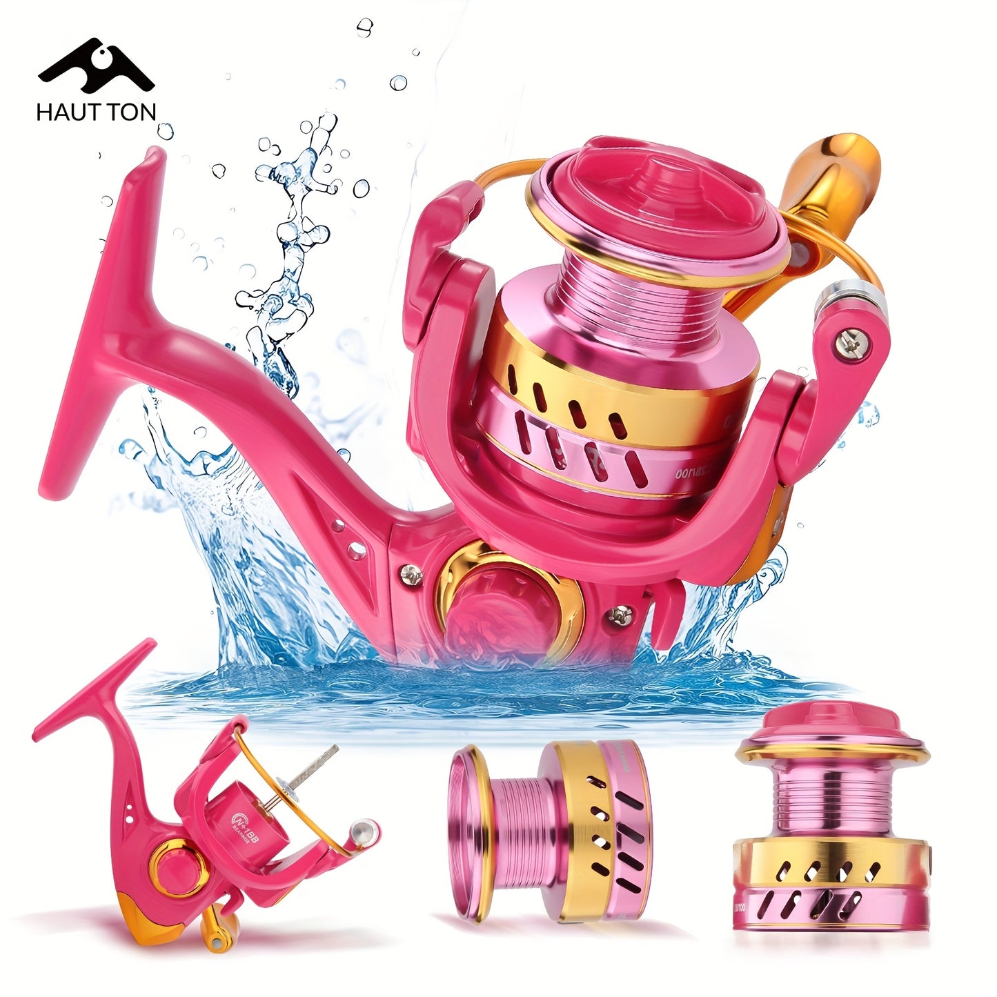 Carretilha de pesca  - Ação rápida, sistema de fricção suave, carretel de alumínio leve, rosa - para água doce/salgada